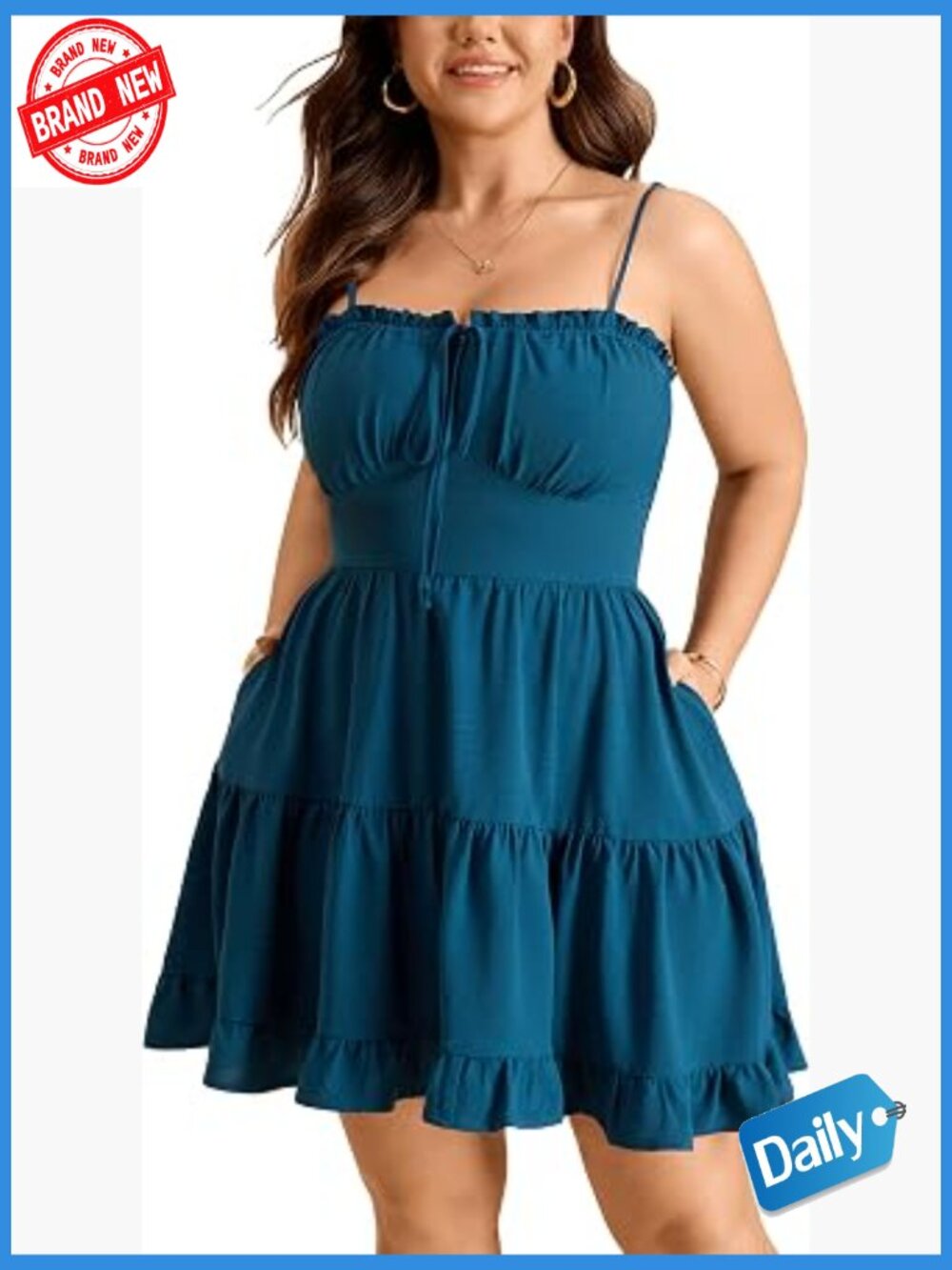 Plus Size Sleeveless Sundress with Pockets Mini Flowy Beach Dress